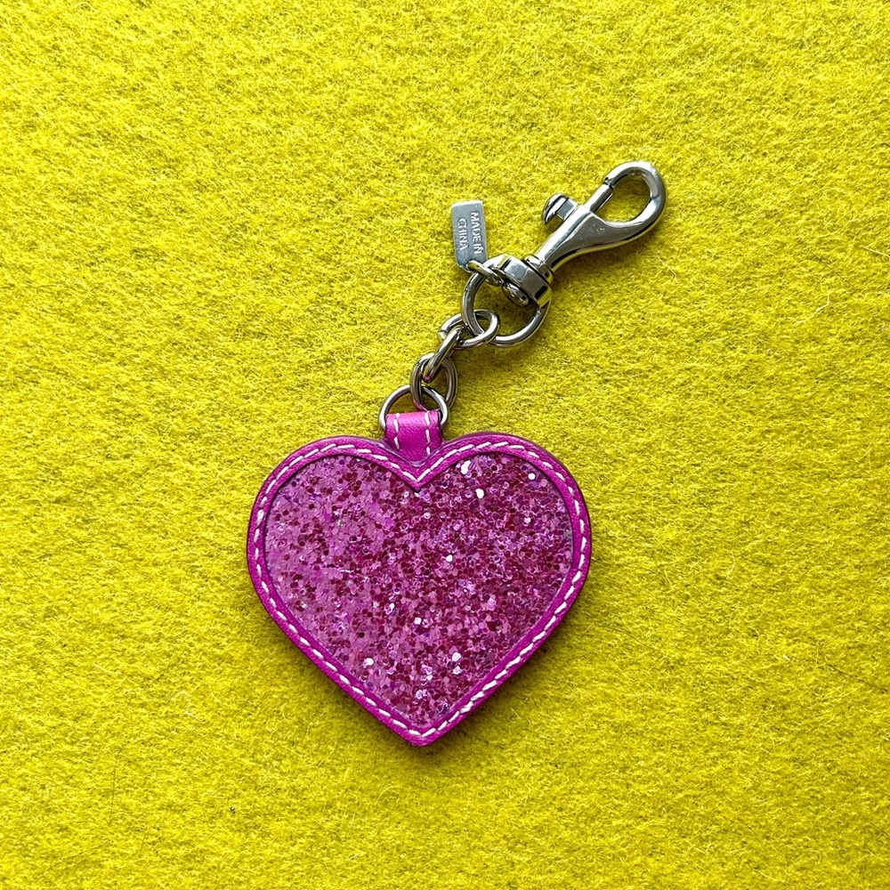 Coach Hot Pink Leather Glitter Heart Keychain - Picture 2 of 4